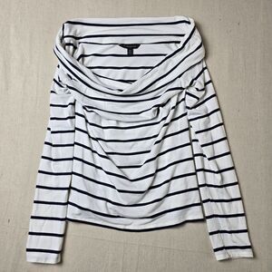 Banana Republic Women's XS Black Striped Off-Shoulder‎ Blouse Top Long Sleeve
